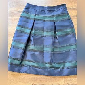 Talbots Navy and Green Striped  A-Line Pleated Skirt Size 2P